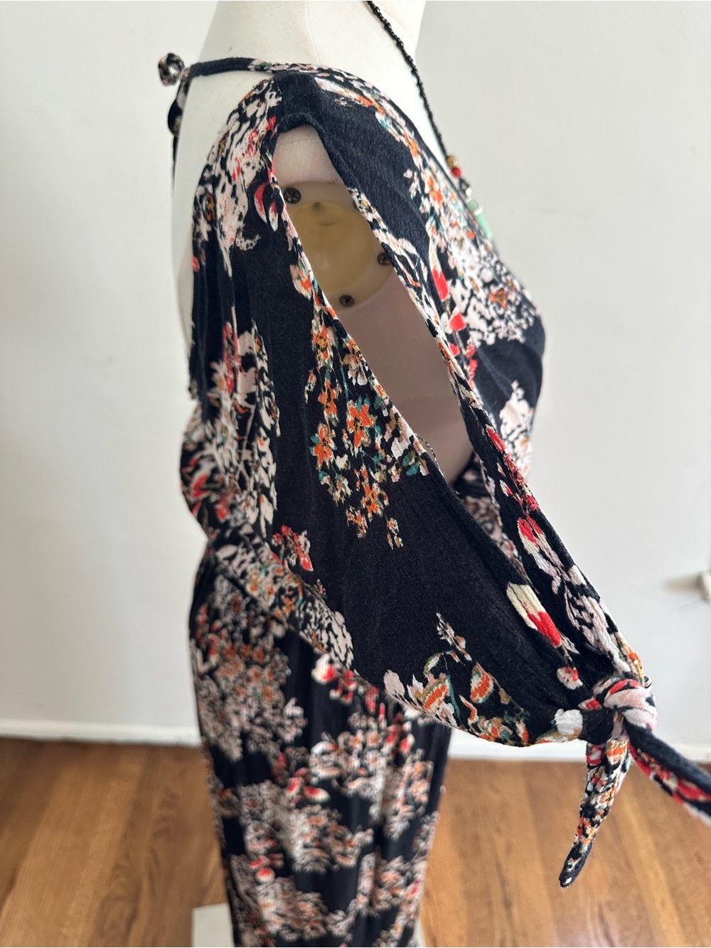 Lovestitch Black Floral Dress with Pink, Cream & Green Accents - Picture 4 of 7